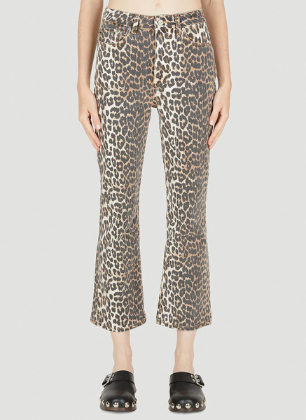  Ganni Ganni Betzy Leopard Print Jeans - Frau Jeans Brown 28 