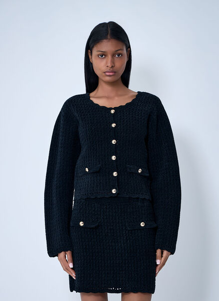  Ganni Ganni Crochet Cardigan - Frau Strick Black L 