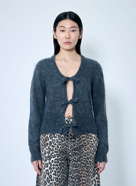  Ganni Ganni Light Mohair Tie-string Cardigan - Frau Strick Grey L 