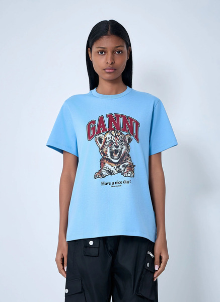  Ganni Ganni Logo Motif T-shirt - Frau T-shirts Blue L 