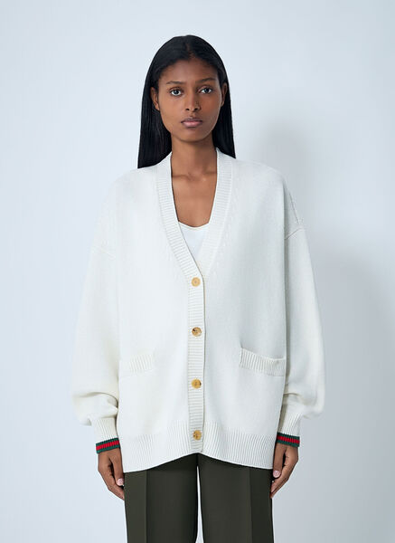  Gucci Gucci Web Trim Cardigan - Frau Strick Beige S 