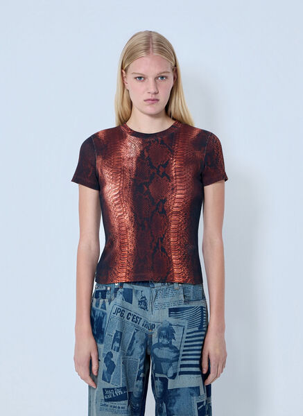  Jean Paul Gaultier Jean Paul Gaultier Cotton Ribbed Python Print T-shirt - Frau T-shirts Brown S 