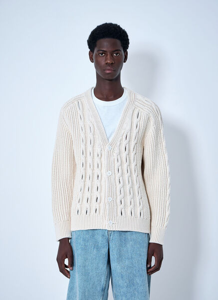  Lacoste Lacoste Cable Knit Cardigan - Mann Strick White M 