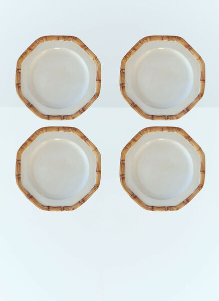  Les-ottomans Les-ottomans Set Of Four Bamboo Dinner Plates -  Kitchen White One Size 