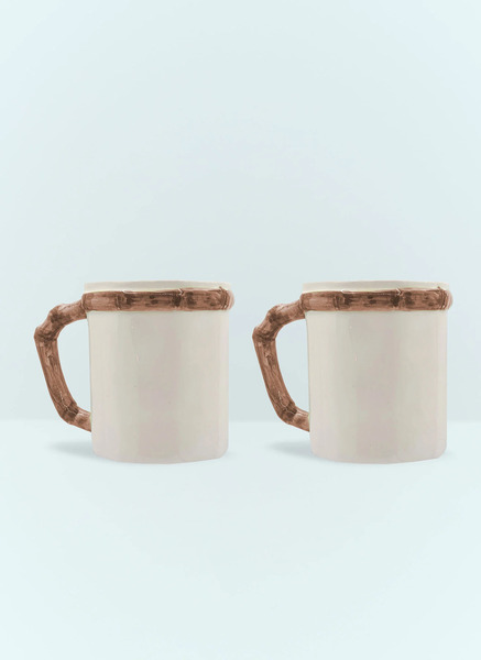  Les-ottomans Les-ottomans Set Of Two Bamboo Mugs -  Tea & Coffee White One Size 