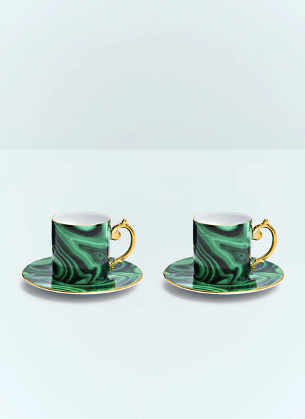  L'objet L'objet Set Of Two Malachite Espresso Cups And Saucers -  Tea & Coffee Green One Size 