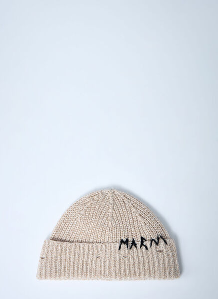  Marni Marni Logo Motif Beanie Hat - Frau Hats Beige M 