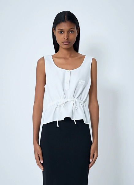  Miu Miu Miu Miu Logo Motif Drawstring Top - Frau Tops White It - 40 