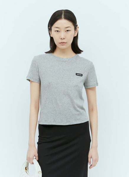  Miu Miu Miu Miu Logo Patch T-shirt - Frau T-shirts Grey S 