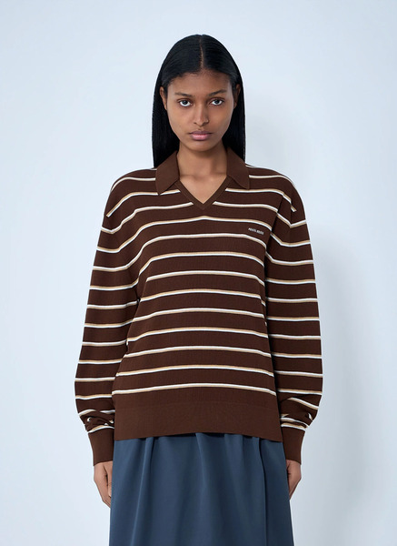  Miu Miu Miu Miu Striped Knit Polo Sweater - Frau Tops Brown It - 40 