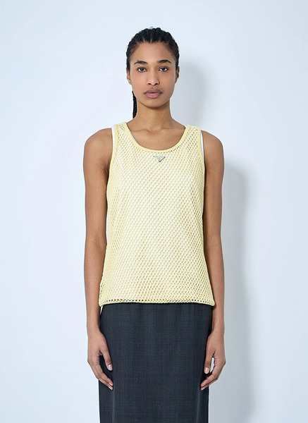  Prada Prada Logo Plaque Open- Knit Tank Top - Frau Tops Beige It - 40 