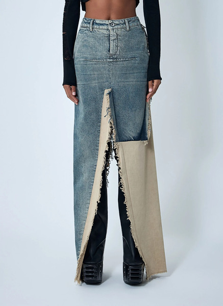  Rick Owens Rick Owens Denim Distressed Maxi Skirt - Frau Röcke Blue 28 