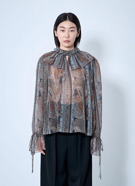  Saint Laurent Saint Laurent Paisley Silk Georgette Blouse - Frau Hemden Brown Fr - 36 
