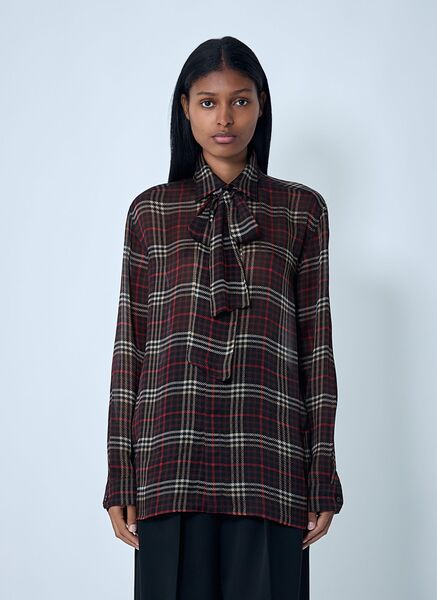  Saint Laurent Saint Laurent Tartant Silk Cassandre Shirt - Frau Hemden Grey Fr - 34 