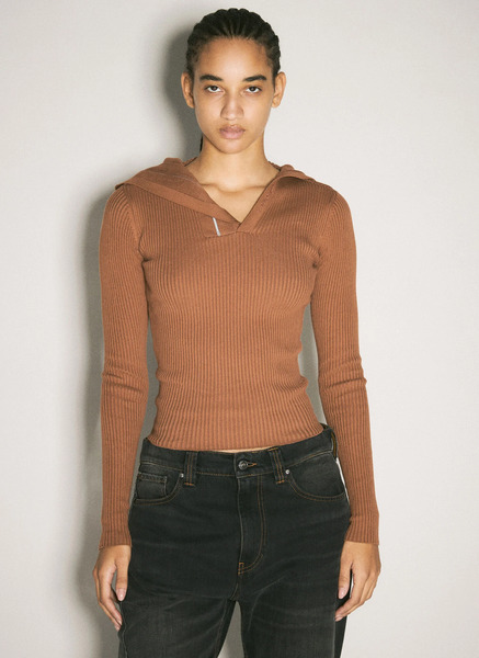 Y/project Y/project Pinched Shoulder Rib Sweater - Frau Tops Brown M 