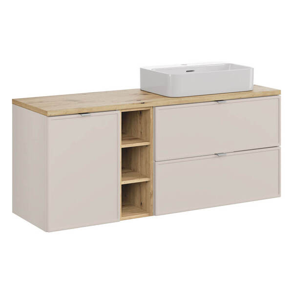  Comad Zestaw Meblowy 140cm Z Blatem I Umywalką Nablatową Trust | Kolekcja Bella Cashmere | Dąb Artisan, Kaszmirowy Mat 