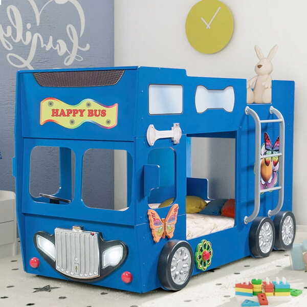  Plastiko Łóżko Piętrowe Happy Bus, Materace | Niebieski 