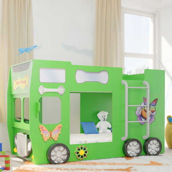  Plastiko Łóżko Piętrowe Happy Bus, Materace | Zielony 
