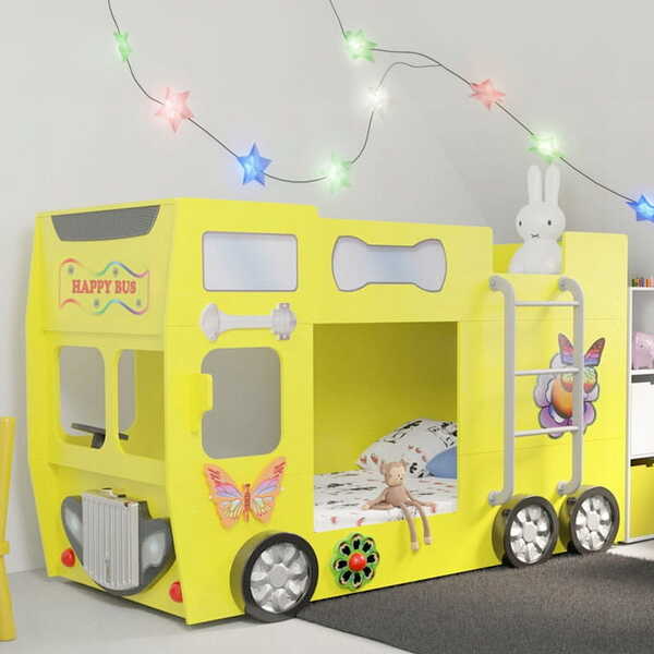  Plastiko Łóżko Piętrowe Happy Bus, Materace | Żółty 