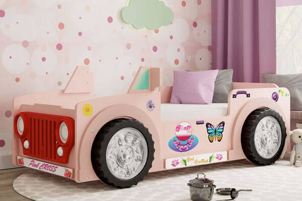  Plastiko Łóżko Samochód Jepp Pink, Materac 