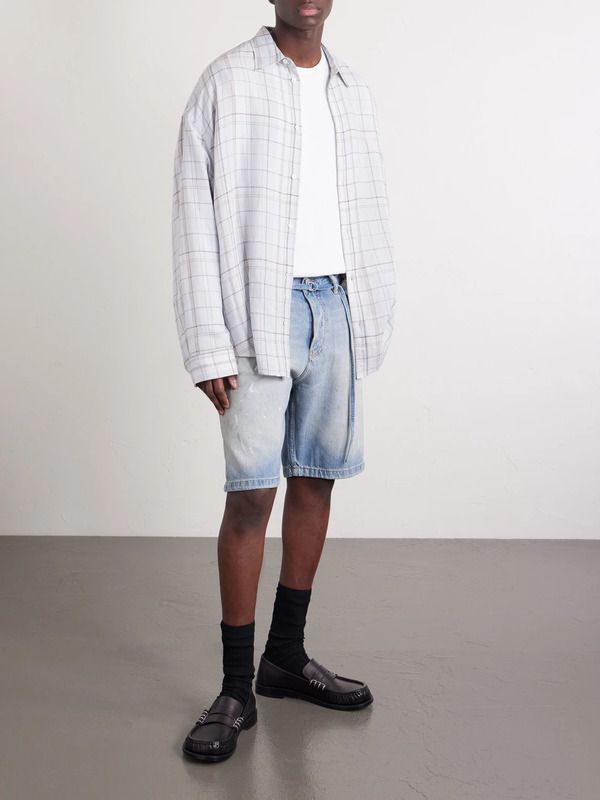  Acne Studios - Embroidered Checked Jersey Shirt - Men - Gray - It 48 