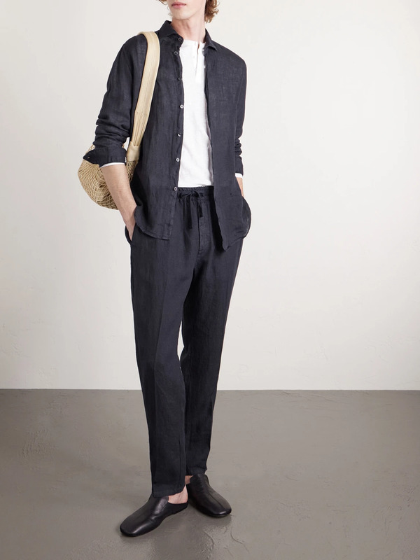  Altea - Mattia Straight-leg Linen Drawstring Trousers - Men - Blue - S 