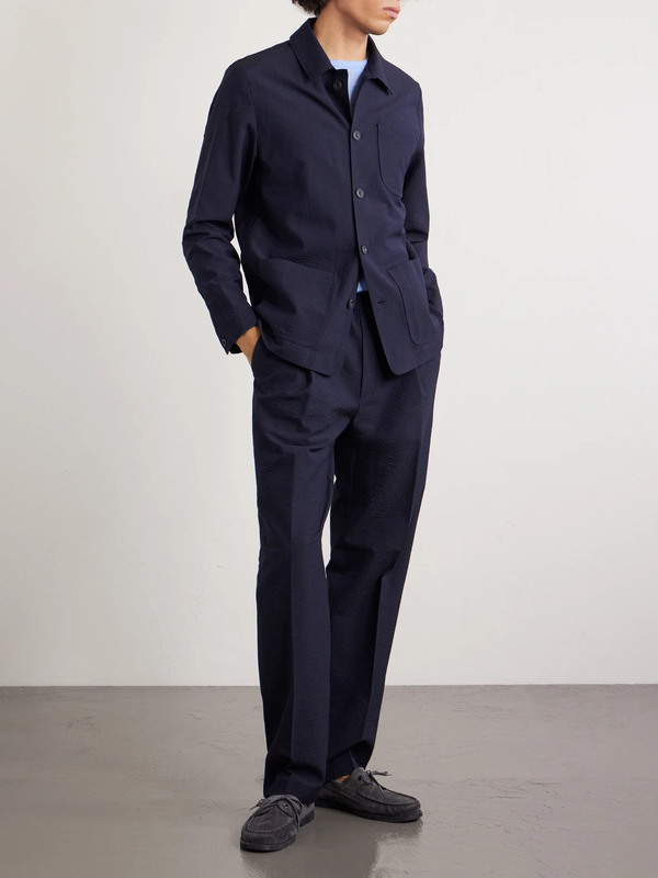  Altea - Virgin Wool-blend Seersucker Overshirt - Men - Blue - S 