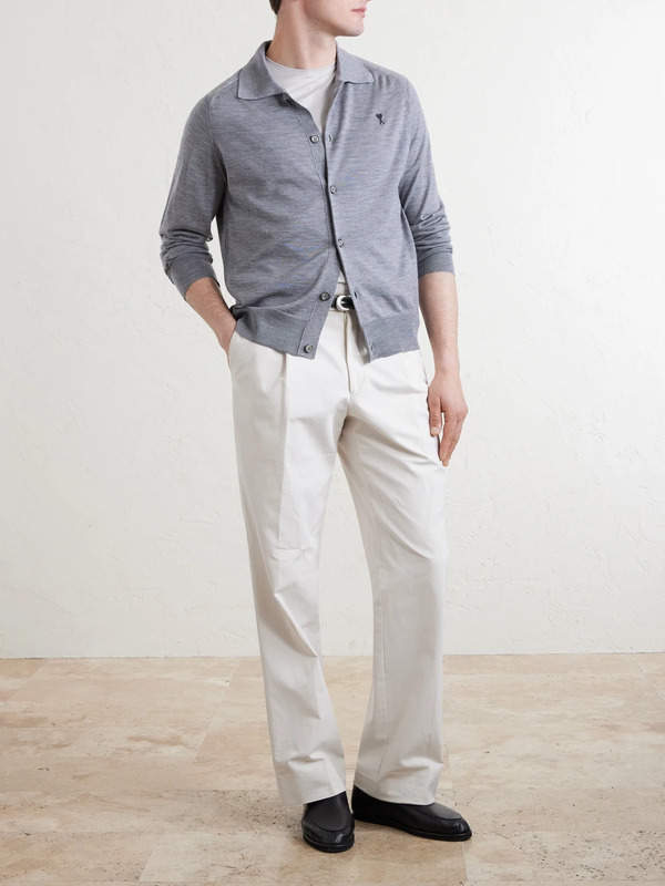  Ami Paris - Quota Logo-embroidered Merino Wool Cardigan - Men - Blue - M 