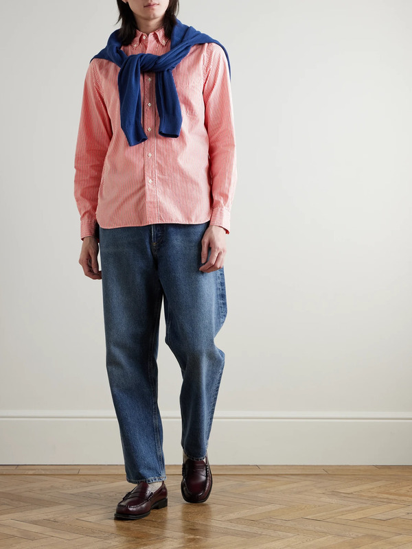  Beams Plus - Button-down Collar Striped Cotton Shirt - Men - Red - S 