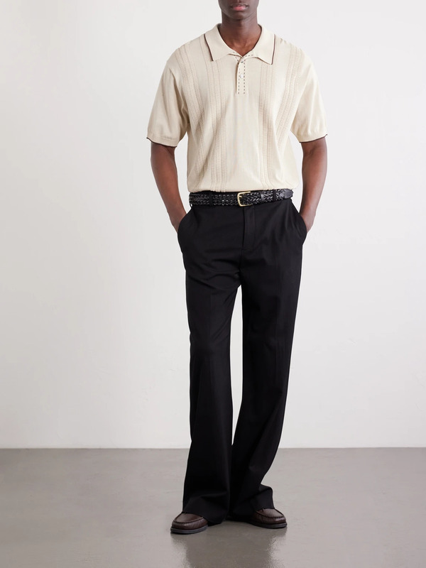  Beams Plus - Jacquard-knit Polo Shirt - Men - Neutrals - S 