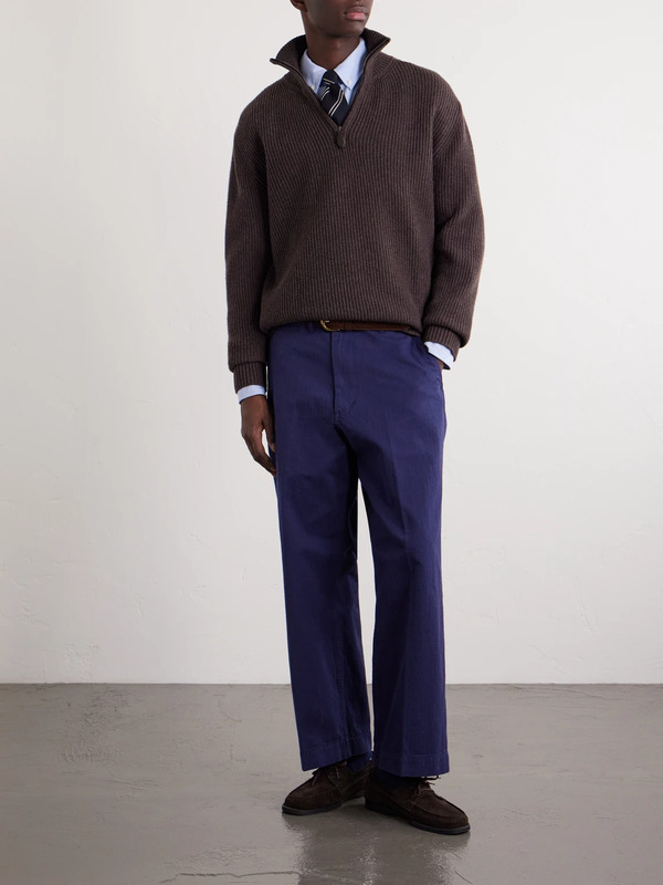  Beams Plus - Straight-leg Herringbone Cotton Trousers - Men - Blue - S 