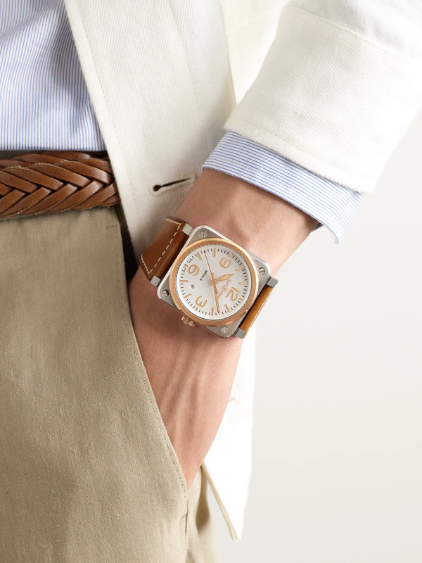  Bell & Ross - Br-03 Automatic 41mm 18-karat Rose Gold, Steel And Leather Watch, Ref. No. Br03a-wh-stpg/sca - Men - White 