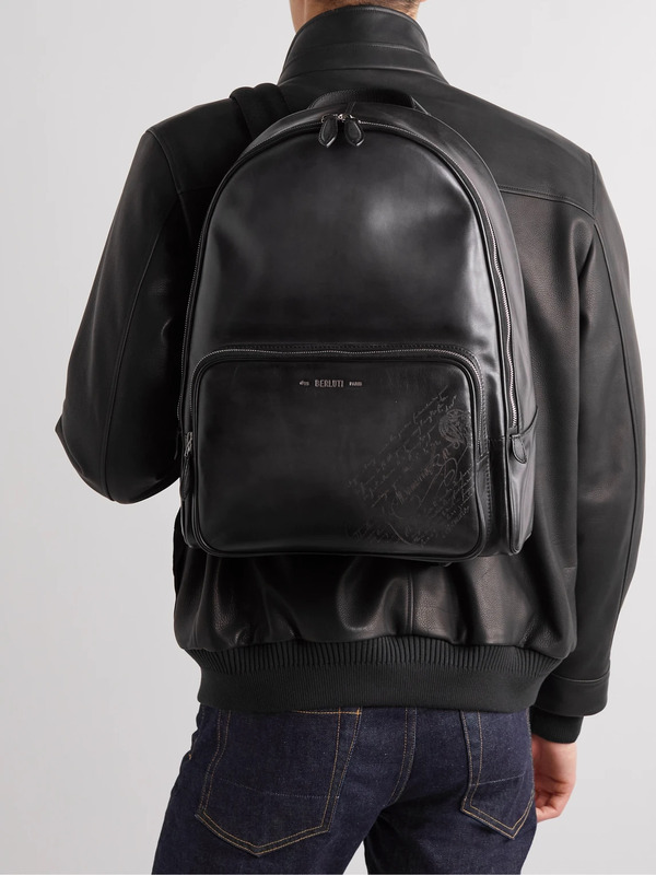  Berluti - Time Off Scritto Logo-debossed Venezia Leather Backpack - Men - Black 
