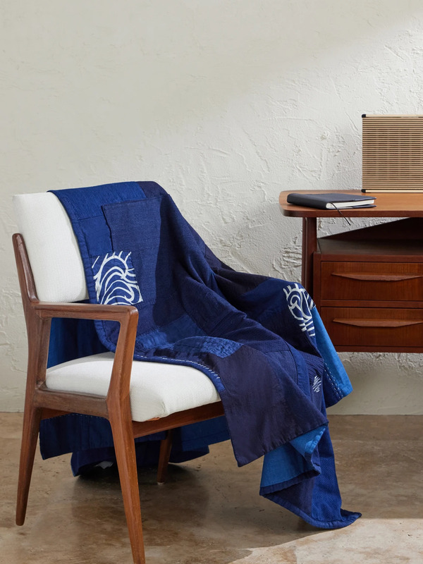  Blue Blue Japan - Nenrin Patchwork Cotton And Linen-blend Blanket - Men - Blue 