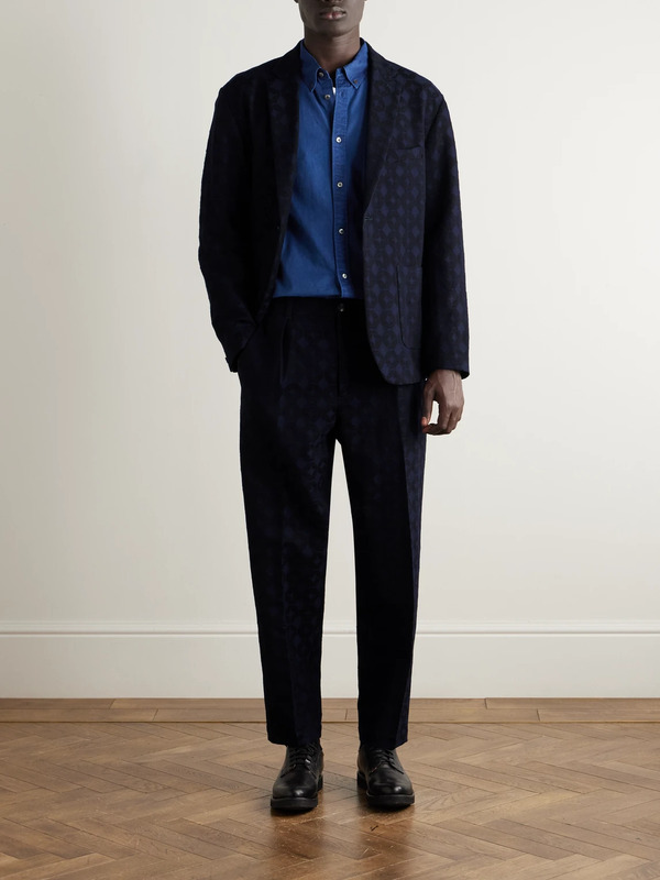  Blue Blue Japan - Straight-leg Pleated Cotton And Wool-blend Jacquard Suit Trousers - Men - Blue - L 