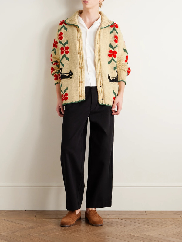  Bode - Pirate Ship Intarsia Virgin Wool Cardigan - Men - Neutrals - S 