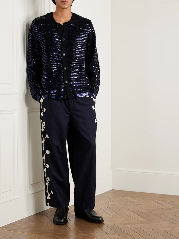  Bode - Spotlight Sequinned Virgin Wool Cardigan - Men - Black - S 