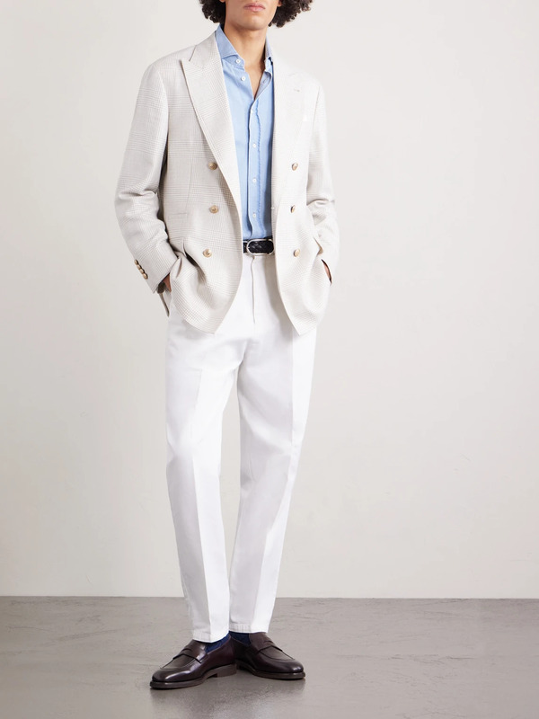  Brunello Cucinelli - Double-breasted Prince Of Wales Checked Wool-blend Blazer - Men - Neutrals - It 46 