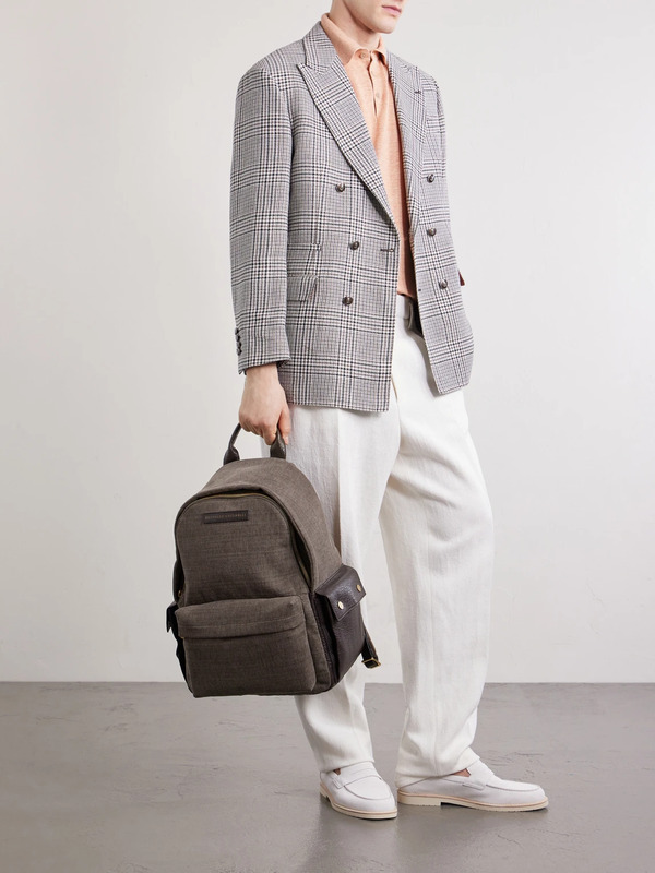  Brunello Cucinelli - Leather-trimmed Woven Backpack - Men - Brown 