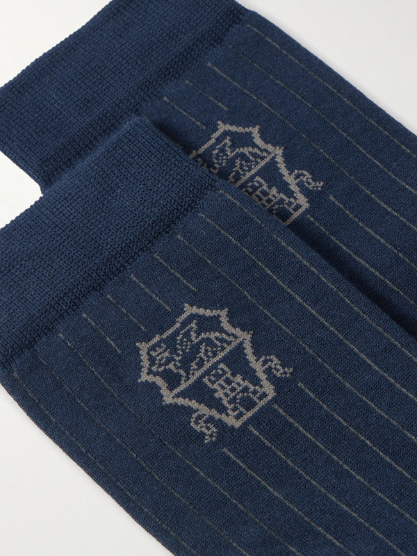  Brunello Cucinelli - Logo-jacquard Cotton Socks - Men - Blue - S 