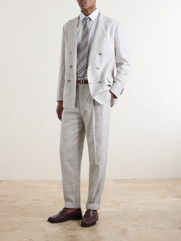  Brunello Cucinelli - Pleated Checked Wool-blend Suit Trousers - Men - Gray - It 46 