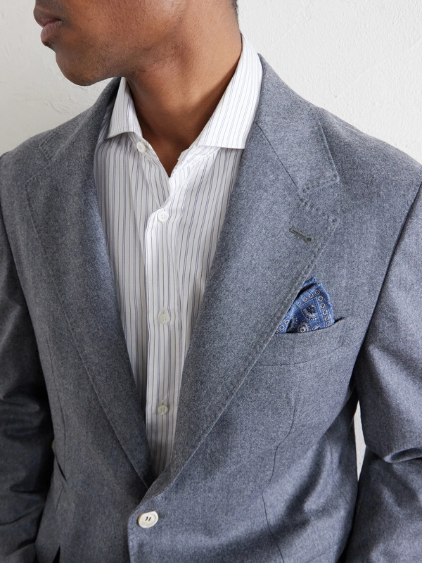  Brunello Cucinelli - Printed Silk Pocket Square - Men - Blue 