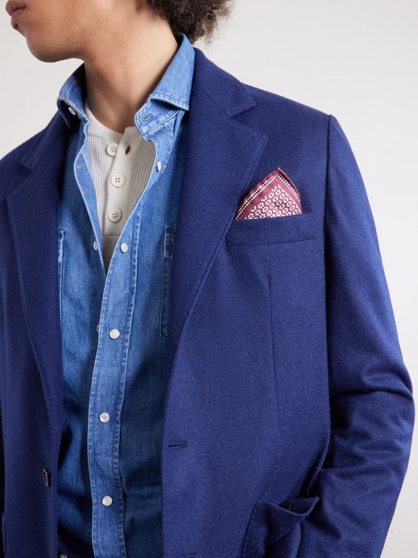  Brunello Cucinelli - Printed Silk Pocket Square - Men - Burgundy 