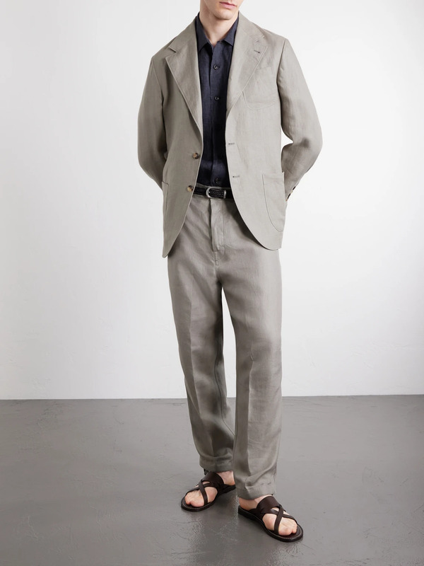  Brunello Cucinelli - Straight-leg Herringbone Linen Trousers - Men - Green - It 46 