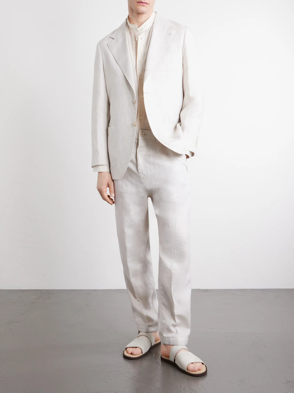  Brunello Cucinelli - Straight-leg Herringbone Linen Trousers - Men - Neutrals - It 46 