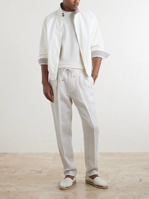  Brunello Cucinelli - Straight-leg Pinstriped Pleated Linen Trousers - Men - White - It 48 