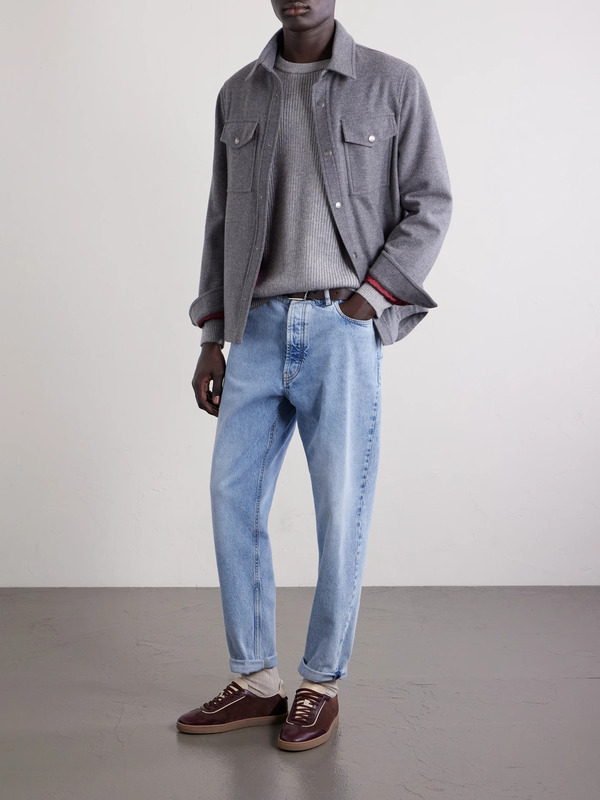  Brunello Cucinelli - Striped Ribbed Cashmere Sweater - Men - Gray - It 46 