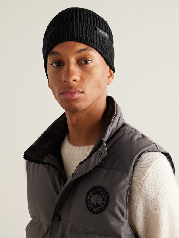  Canada Goose - Logo-appliquéd Ribbed Wool Beanie - Men - Black 
