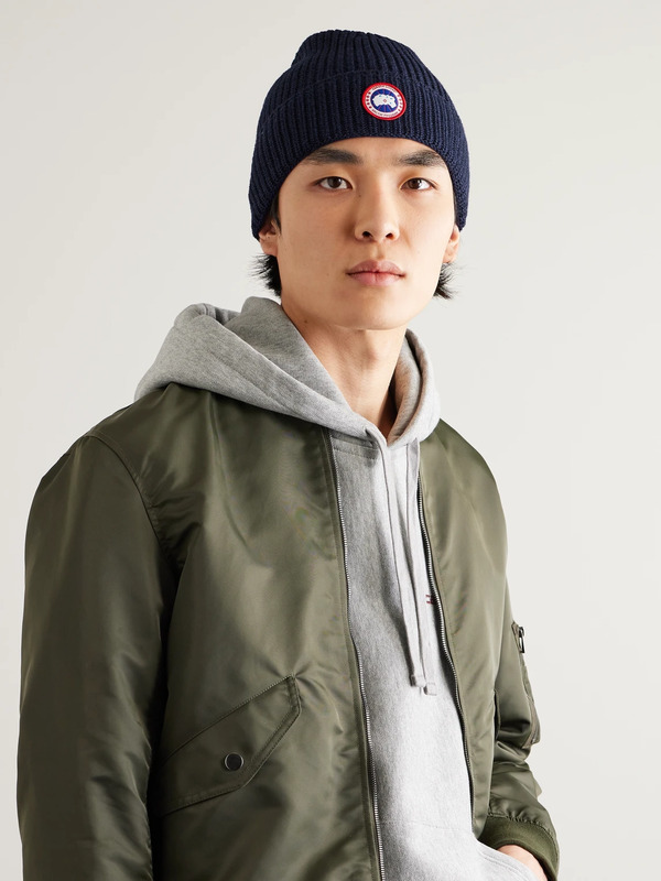  Canada Goose - Logo-appliquéd Ribbed Wool Beanie - Men - Blue 