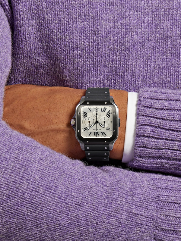  Cartier - Santos De Cartier Automatic Chronograph 43.3mm Interchangeable Adlc-coated Stainless Steel, Alligator And Rubber Watch, Ref. No. Wssa0017 - Men - White 